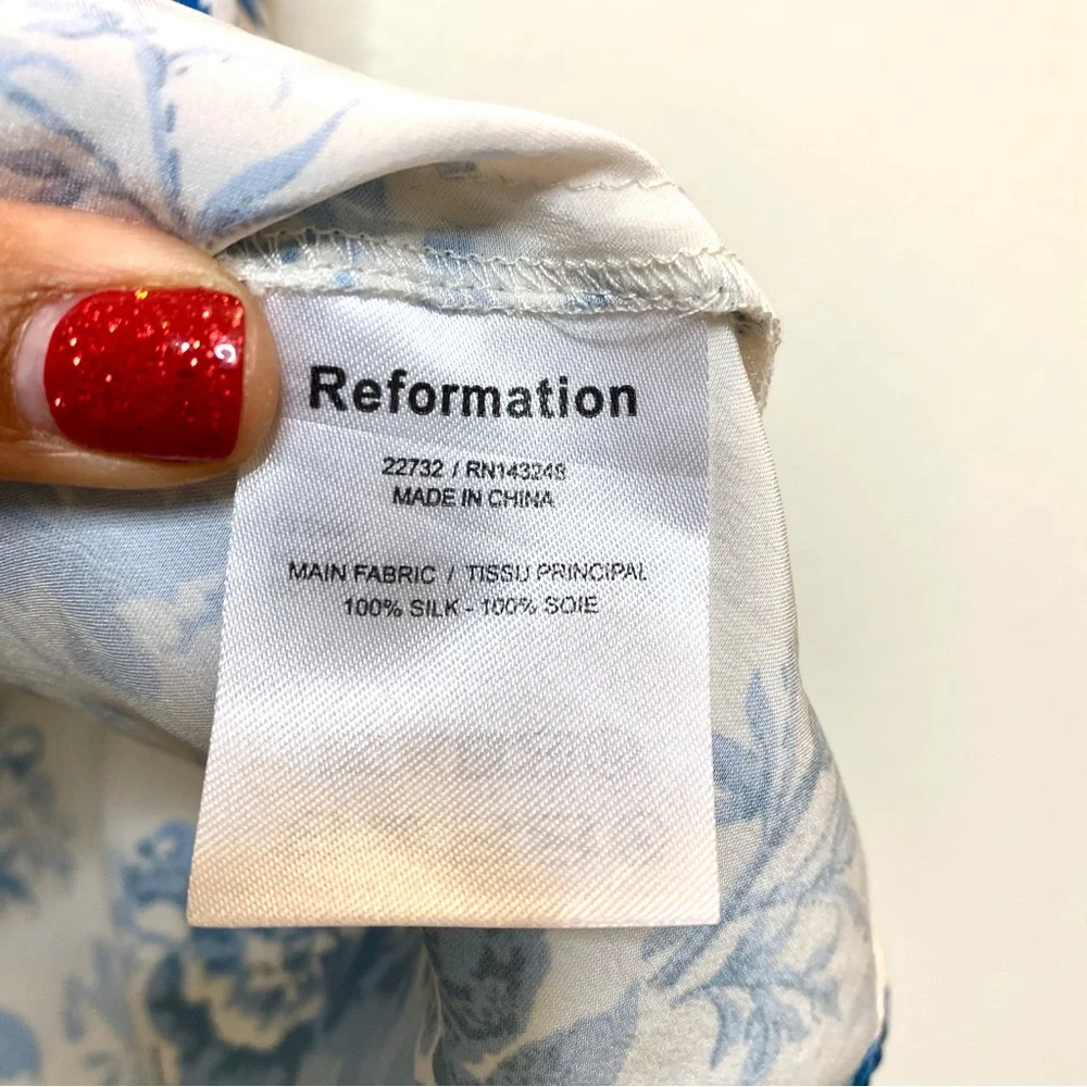 REFORMATION blue & white silk floral dress π - Picture 5 of 13